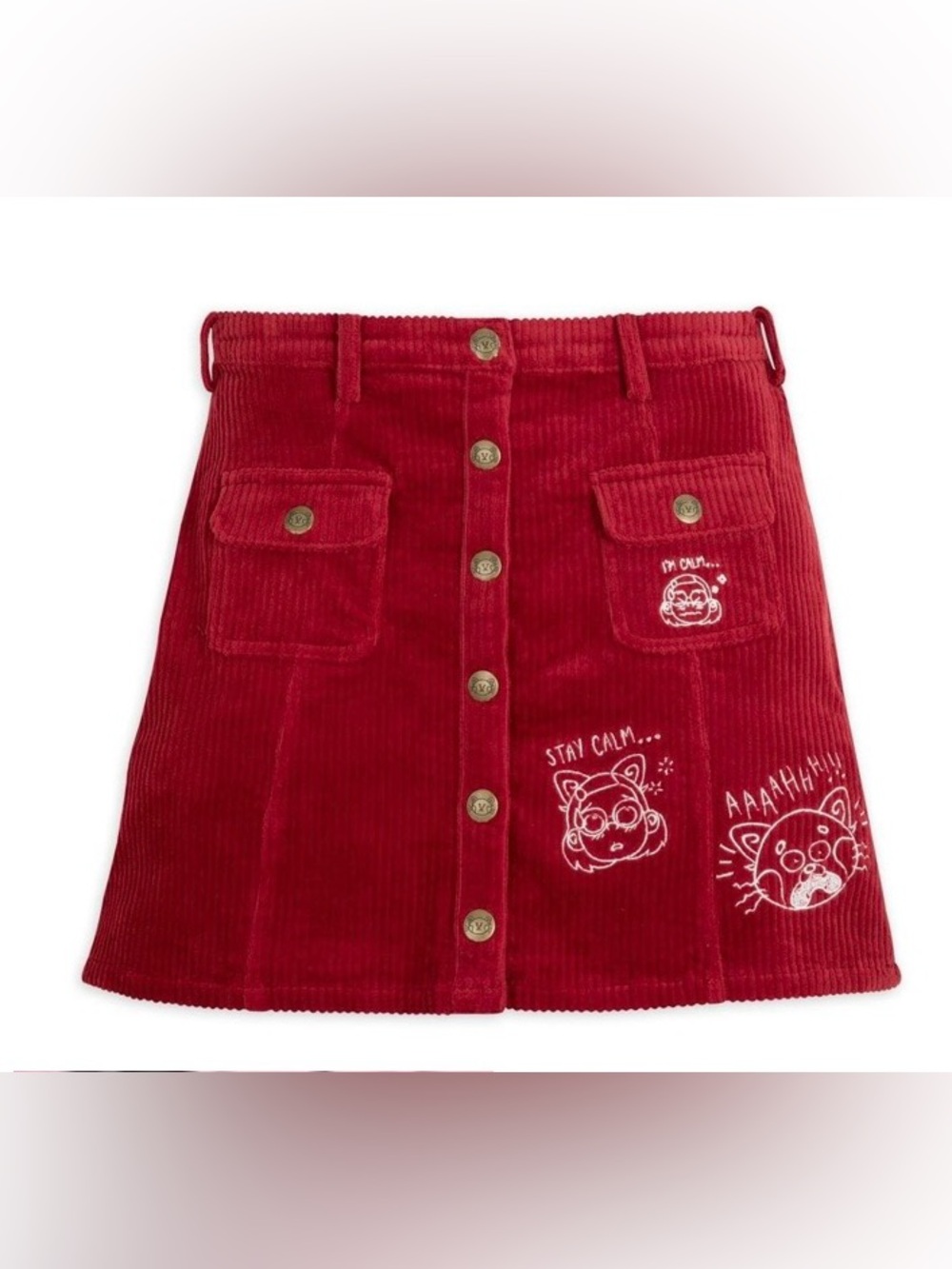 Disney Pixar Woman’s Red Corduroy Button-Front A-Line Mini Skirt XS